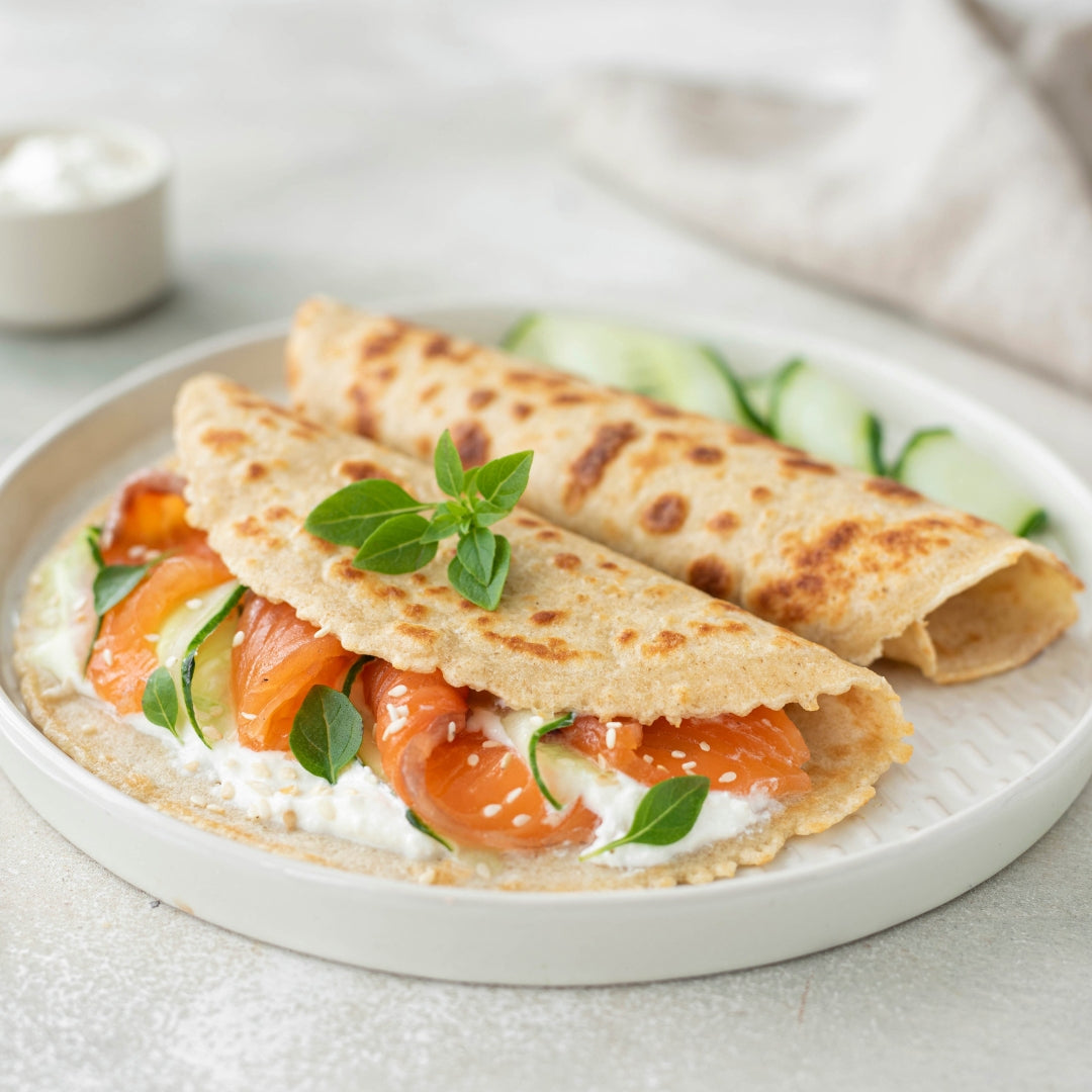 Boekweitpannenkoeken met ricotta en gerookte zalm