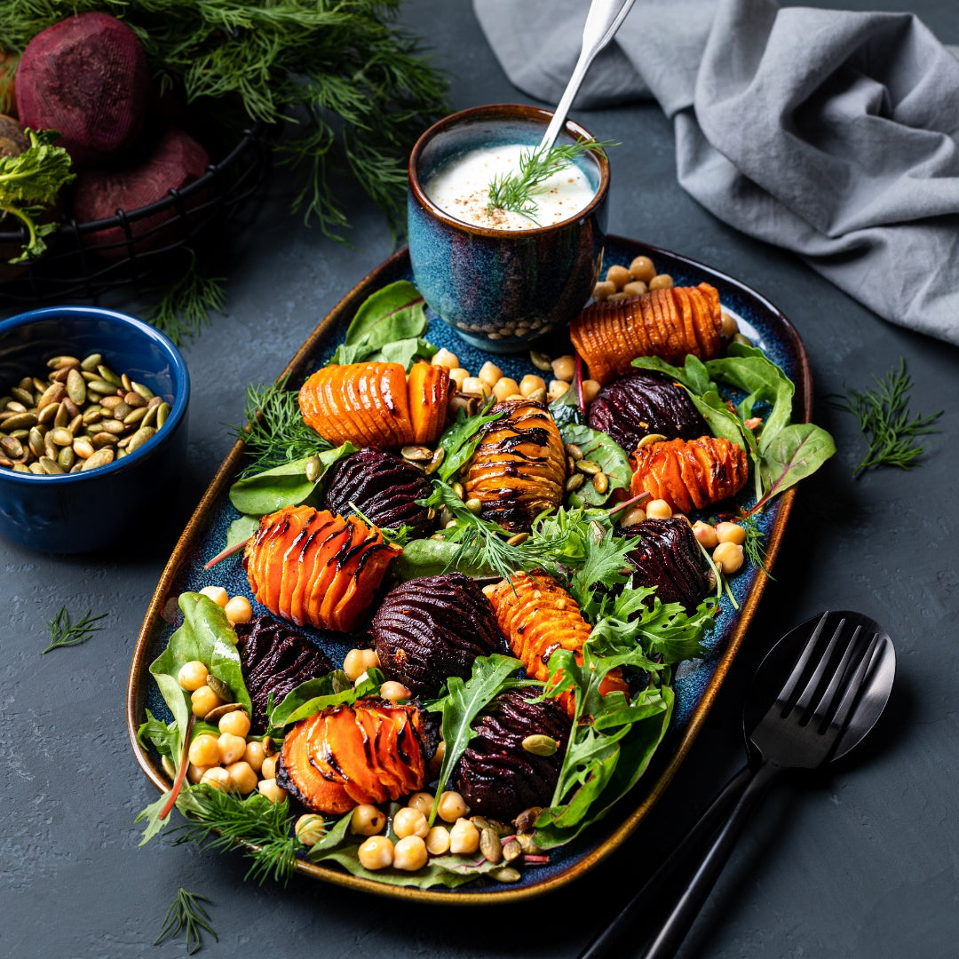 Groentesalade met Geroosterde Zoete Aardappelen en Bieten